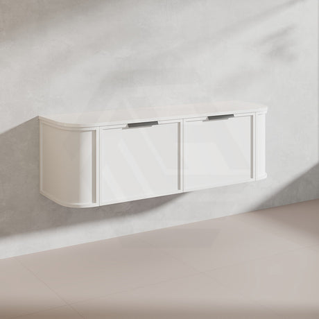 1500mm Houston Plywood Curved Wall Hung Vanity Matt White/Black Single/Double Bowls With Variant Color Handle