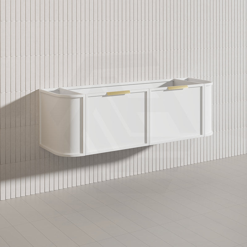 1500mm Houston Plywood Curved Wall Hung Vanity Matt White/Black Single/Double Bowls With Variant Color Handle