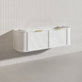 1500mm Houston Plywood Curved Wall Hung Vanity Matt White/Black Single/Double Bowls With Variant Color Handle