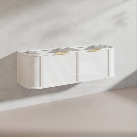 1500mm Houston Plywood Curved Wall Hung Vanity Matt White/Black Single/Double Bowls With Variant Color Handle