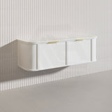 1500mm Houston Plywood Curved Wall Hung Vanity Matt White/Black Single/Double Bowls With Variant Color Handle