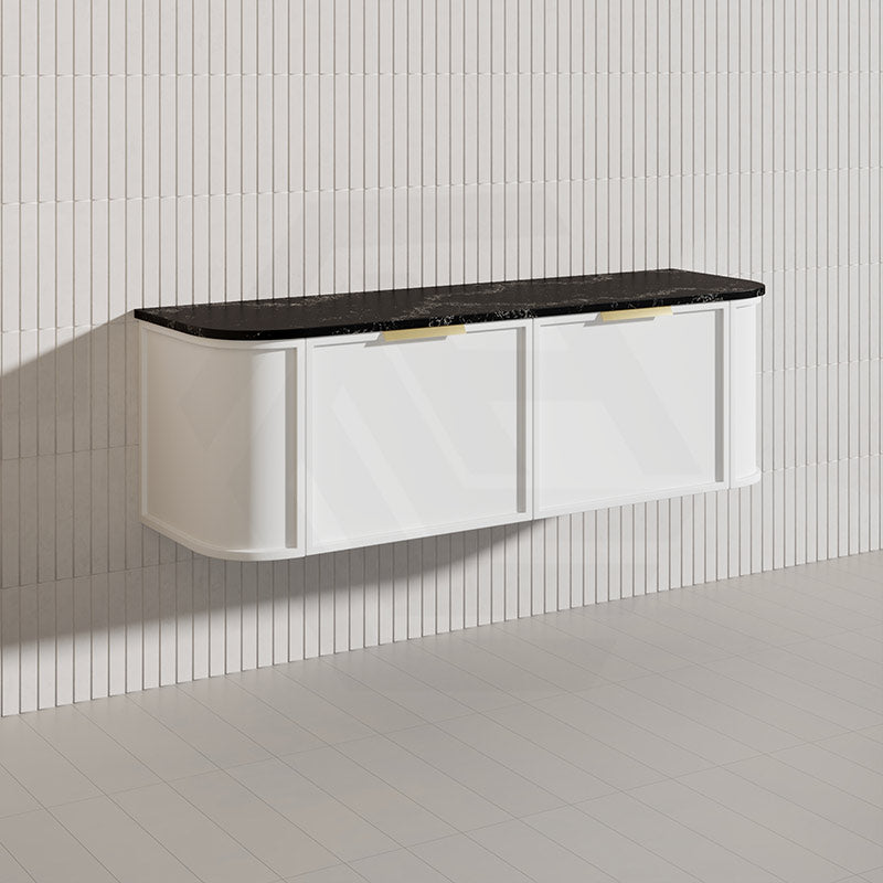 1500mm Houston Plywood Curved Wall Hung Vanity Matt White/Black Single/Double Bowls With Variant Color Handle