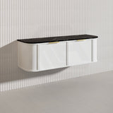 1500mm Houston Plywood Curved Wall Hung Vanity Matt White/Black Single/Double Bowls With Variant Color Handle