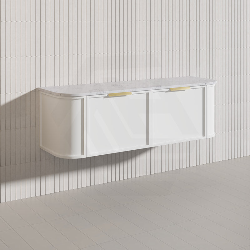 1500mm Houston Plywood Curved Wall Hung Vanity Matt White/Black Single/Double Bowls With Variant Color Handle
