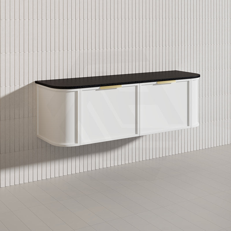 1500mm Houston Plywood Curved Wall Hung Vanity Matt White/Black Single/Double Bowls With Variant Color Handle