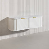 1500mm Houston Plywood Curved Wall Hung Vanity Matt White/Black Single/Double Bowls With Variant Color Handle