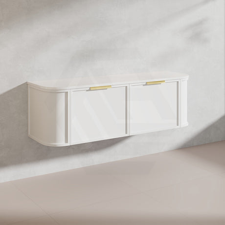 1500mm Houston Plywood Curved Wall Hung Vanity Matt White/Black Single/Double Bowls With Variant Color Handle