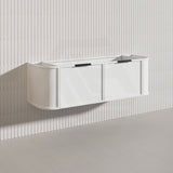 1500mm Houston Plywood Curved Wall Hung Vanity Matt White/Black Single/Double Bowls With Variant Color Handle