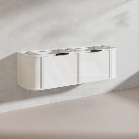 1500mm Houston Plywood Curved Wall Hung Vanity Matt White/Black Single/Double Bowls With Variant Color Handle