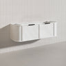 1500mm Houston Plywood Curved Wall Hung Vanity Matt White/Black Single/Double Bowls With Variant Color Handle