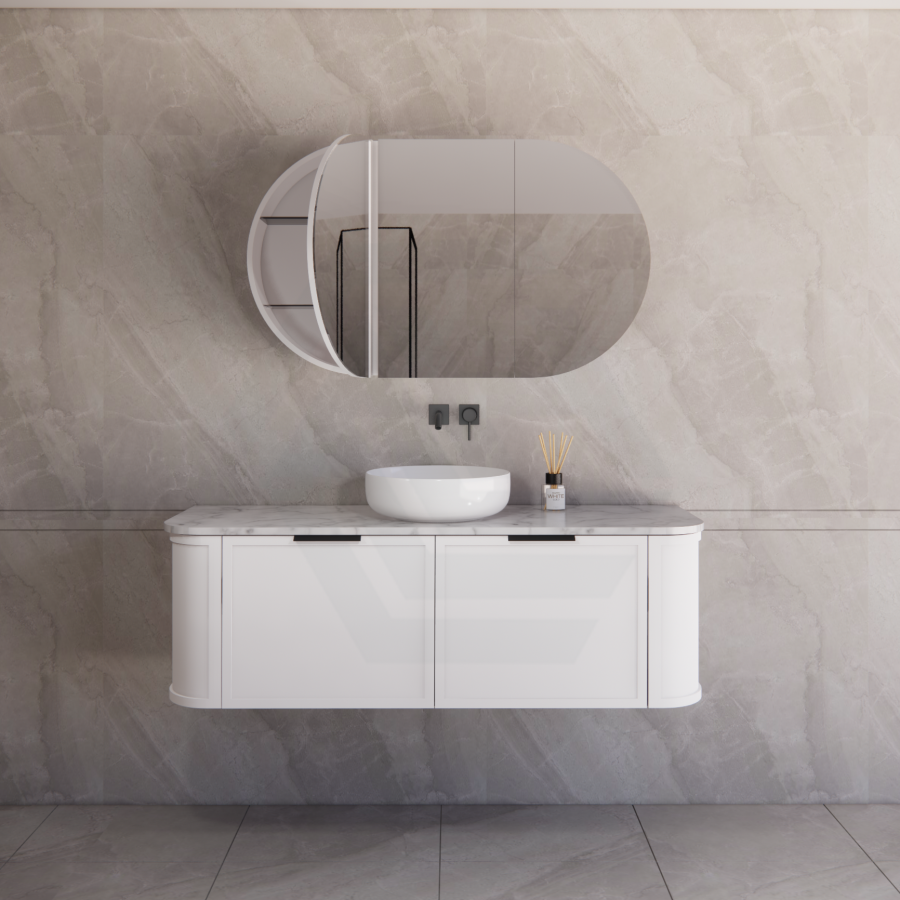 600-1500mm Houston Matt White/Black Plywood Curved Wall Hung Vanity With Variant Color Handle