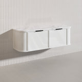 1500mm Houston Plywood Curved Wall Hung Vanity Matt White/Black Single/Double Bowls With Variant Color Handle