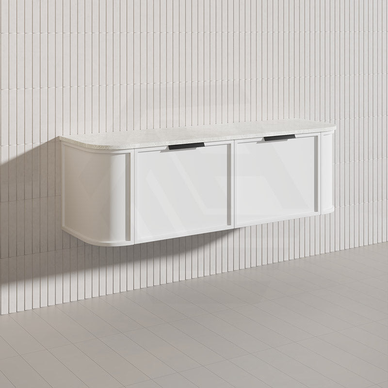 1500mm Houston Plywood Curved Wall Hung Vanity Matt White/Black Single/Double Bowls With Variant Color Handle