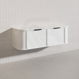 1500mm Houston Plywood Curved Wall Hung Vanity Matt White/Black Single/Double Bowls With Variant Color Handle