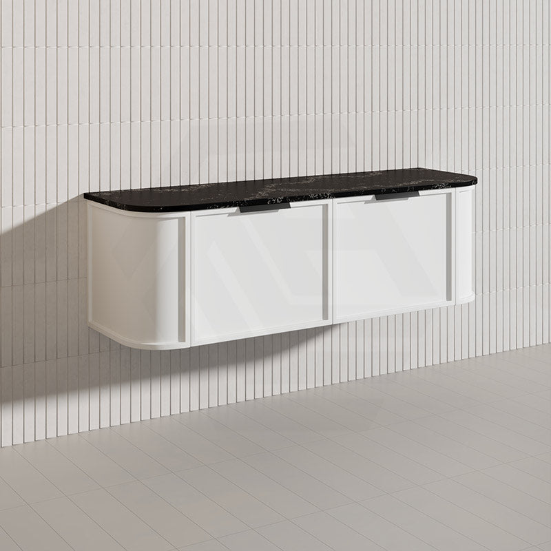 1500mm Houston Plywood Curved Wall Hung Vanity Matt White/Black Single/Double Bowls With Variant Color Handle
