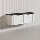 1500mm Houston Plywood Curved Wall Hung Vanity Matt White/Black Single/Double Bowls With Variant Color Handle