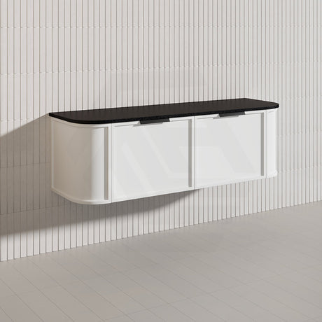 1500mm Houston Plywood Curved Wall Hung Vanity Matt White/Black Single/Double Bowls With Variant Color Handle