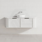 600-1500mm Houston Matt White/Black Plywood Curved Wall Hung Vanity With Variant Color Handle