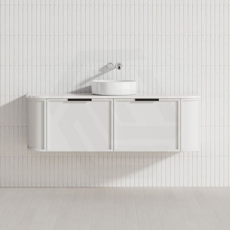 600-1500mm Houston Matt White/Black Plywood Curved Wall Hung Vanity With Variant Color Handle