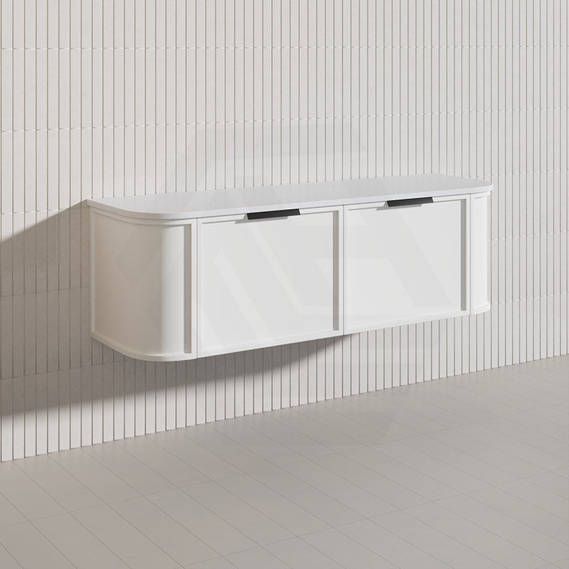 1500mm Houston Plywood Curved Wall Hung Vanity Matt White/Black Single/Double Bowls With Variant Color Handle