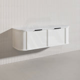 1500mm Houston Plywood Curved Wall Hung Vanity Matt White/Black Single/Double Bowls With Variant Color Handle