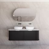 600-1500mm Houston Matt White/Black Plywood Curved Wall Hung Vanity With Variant Color Handle