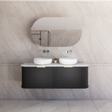 600-1500mm Houston Matt White/Black Plywood Curved Wall Hung Vanity With Variant Color Handle