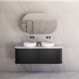 600-1500mm Houston Matt White/Black Plywood Curved Wall Hung Vanity With Variant Color Handle