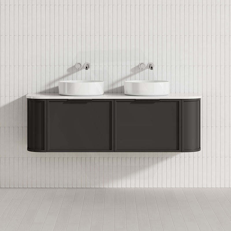 600-1500mm Houston Matt White/Black Plywood Curved Wall Hung Vanity With Variant Color Handle