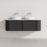 600-1500mm Houston Matt White/Black Plywood Curved Wall Hung Vanity With Variant Color Handle