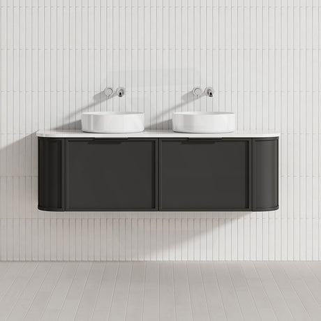 600-1500mm Houston Matt White/Black Plywood Curved Wall Hung Vanity With Variant Color Handle