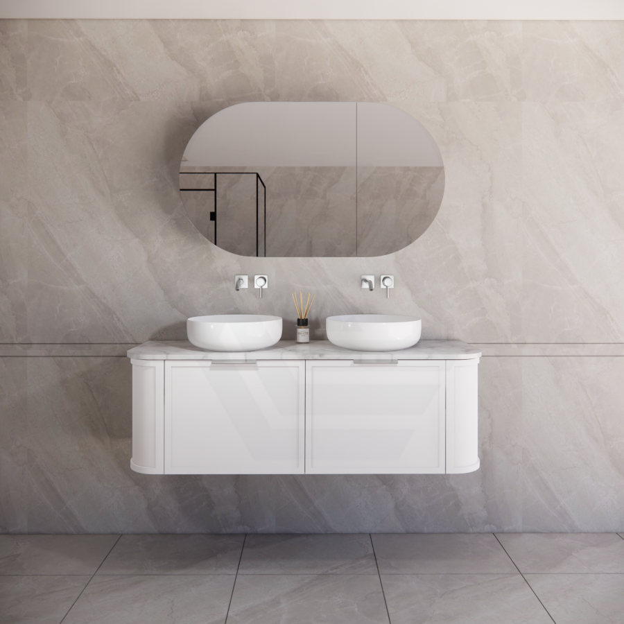 600-1500mm Houston Matt White/Black Plywood Curved Wall Hung Vanity With Variant Color Handle