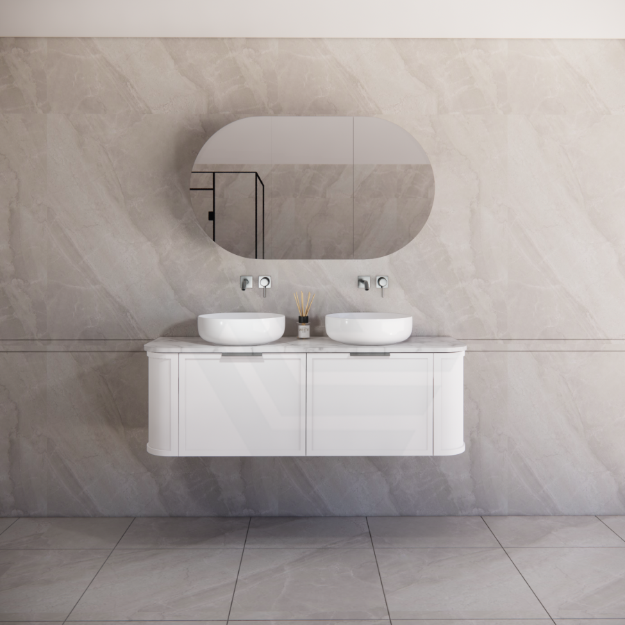 600-1500mm Houston Matt White/Black Plywood Curved Wall Hung Vanity With Variant Color Handle