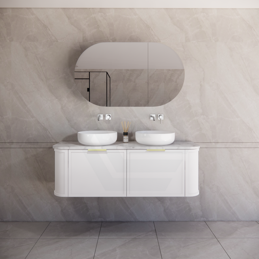 600-1500mm Houston Matt White/Black Plywood Curved Wall Hung Vanity With Variant Color Handle