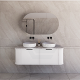 600-1500mm Houston Matt White/Black Plywood Curved Wall Hung Vanity With Variant Color Handle