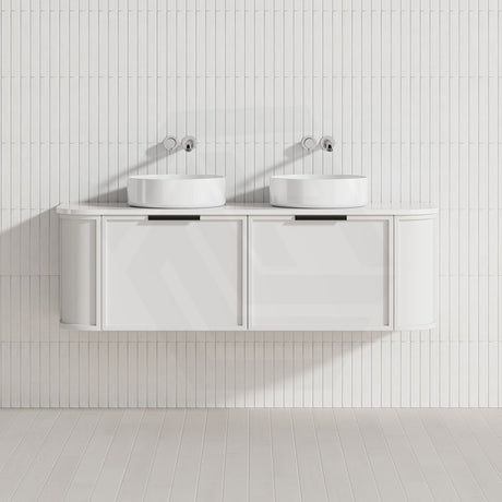 600-1500mm Houston Matt White/Black Plywood Curved Wall Hung Vanity With Variant Color Handle