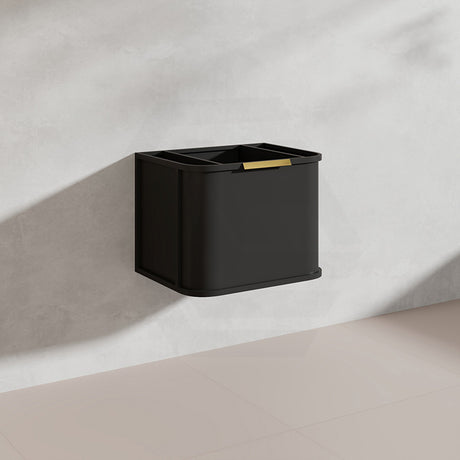 600mm Houston Matt White/Black Plywood Curved Wall Hung Vanity With Variant Color Handle