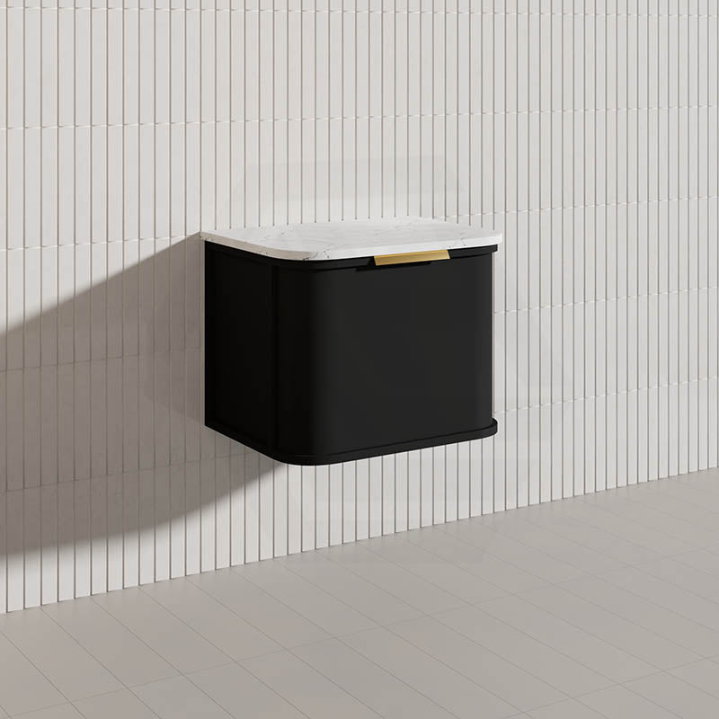 600mm Houston Matt White/Black Plywood Curved Wall Hung Vanity With Variant Color Handle