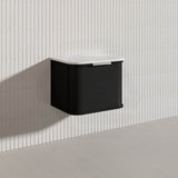 600mm Houston Matt White/Black Plywood Curved Wall Hung Vanity With Variant Color Handle