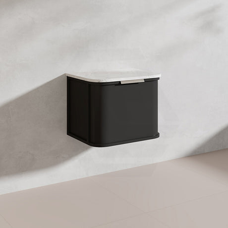 600mm Houston Matt White/Black Plywood Curved Wall Hung Vanity With Variant Color Handle