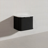 600mm Houston Matt White/Black Plywood Curved Wall Hung Vanity With Variant Color Handle