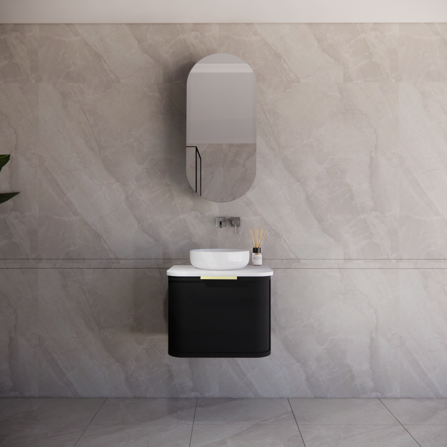 600-1500mm Houston Matt White/Black Plywood Curved Wall Hung Vanity With Variant Color Handle