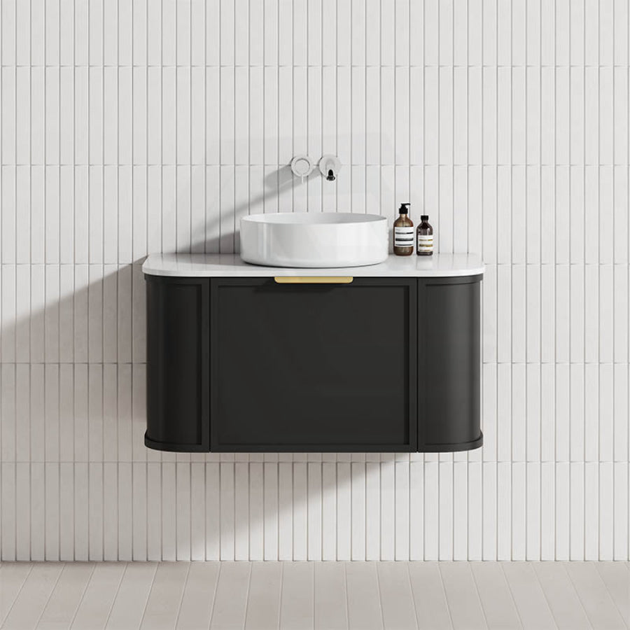 600-1500mm Houston Matt White/Black Plywood Curved Wall Hung Vanity With Variant Color Handle