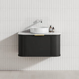 600-1500mm Houston Matt White/Black Plywood Curved Wall Hung Vanity With Variant Color Handle