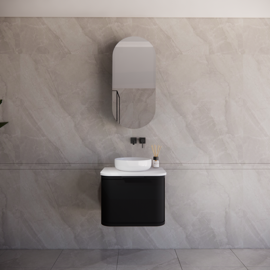 600-1500mm Houston Matt White/Black Plywood Curved Wall Hung Vanity With Variant Color Handle
