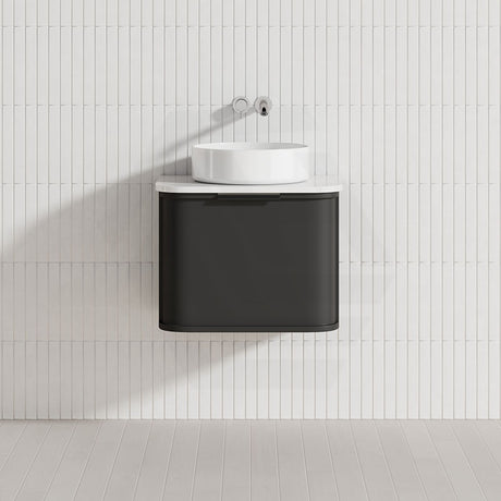 600-1500mm Houston Matt White/Black Plywood Curved Wall Hung Vanity With Variant Color Handle
