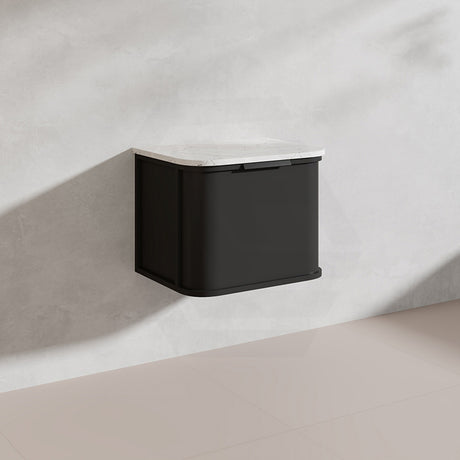 600mm Houston Matt White/Black Plywood Curved Wall Hung Vanity With Variant Color Handle