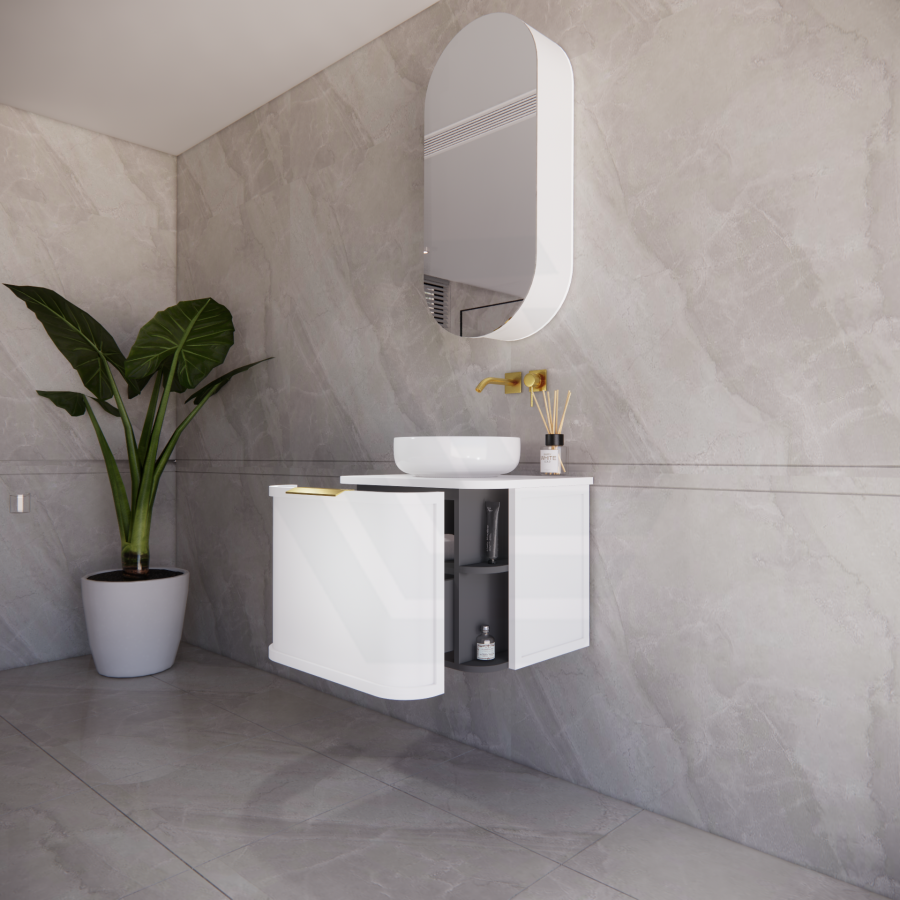 600-1500mm Houston Matt White/Black Plywood Curved Wall Hung Vanity With Variant Color Handle