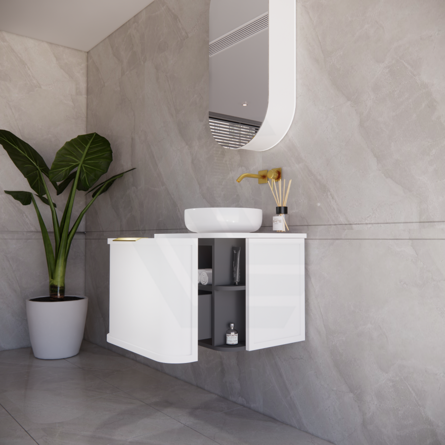 600-1500mm Houston Matt White/Black Plywood Curved Wall Hung Vanity With Variant Color Handle
