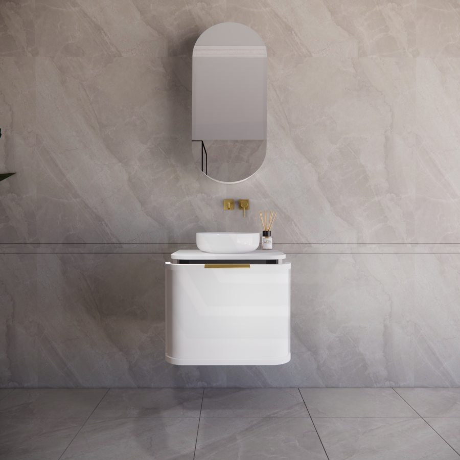 600-1500mm Houston Matt White/Black Plywood Curved Wall Hung Vanity With Variant Color Handle